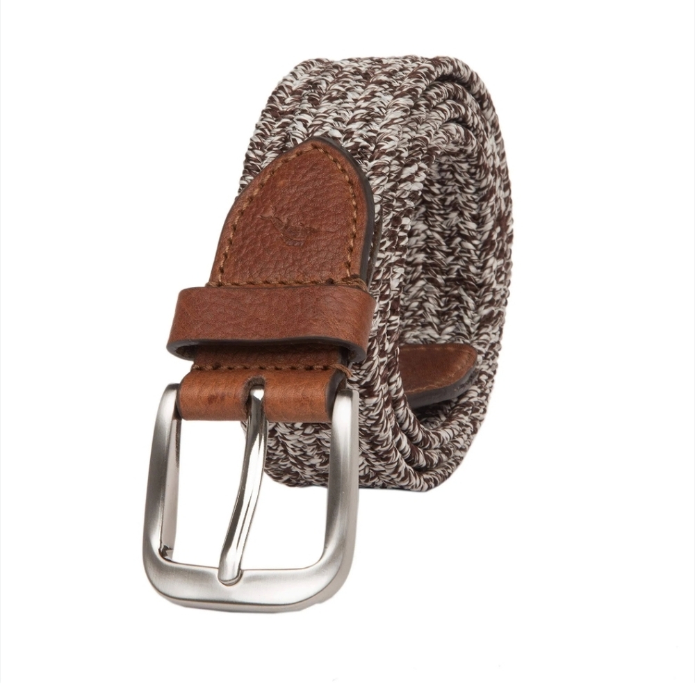 Tommy Bahama Stretch Leather Tweed Belt Brown Women's Small 35MM BNWT SO $119